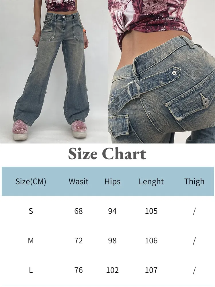 Jacuqeline 2022 Print Denim Y2K Cargo Pants Woman Low Rise Baggy Jeans Straight Long Trouser Women Clothing Fairy Grunge Vintage