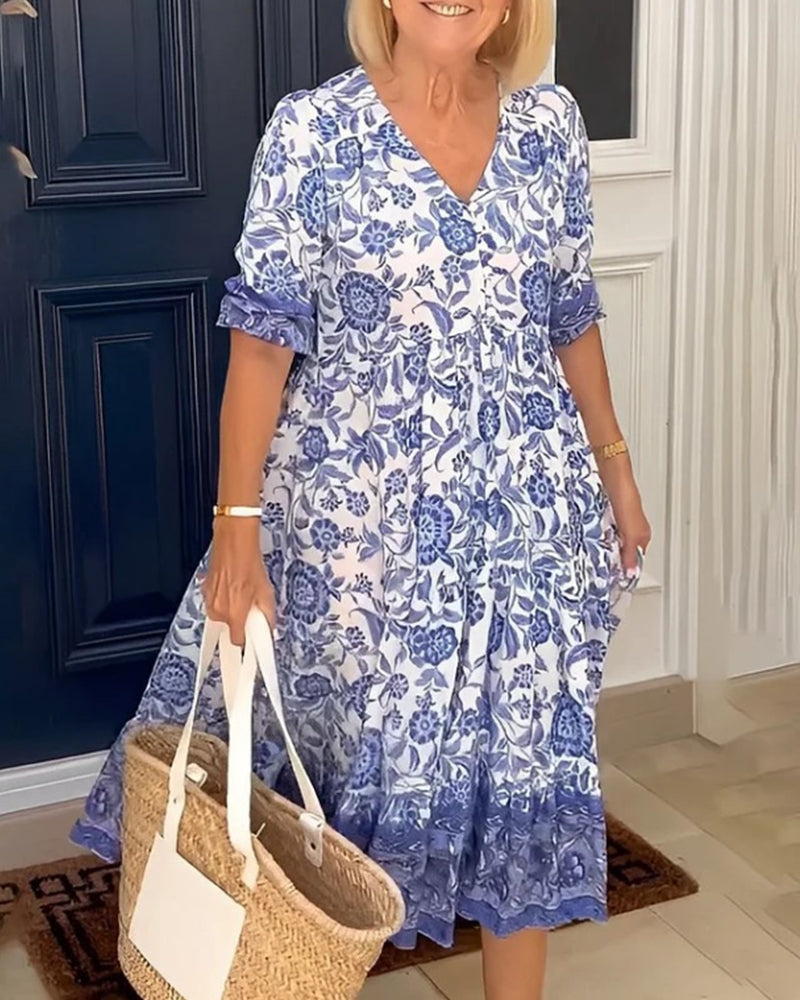 Floral Print V-Neck Long Dress main image 0