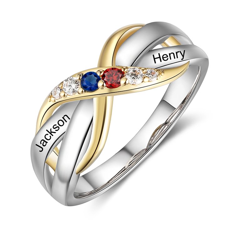 Anillos infinitos personalizados para madre con 2 piedras de nacimiento 2 nombres Anillo de promesa de compromiso para ella