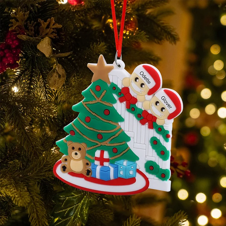 Kettenmachen Weihnachtsornament-Personalisiertes 2 Namen Weihnachtsbaum Anhänger aus PVC Ornament