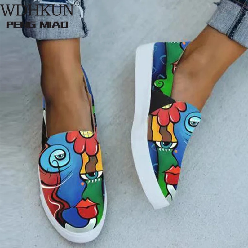 Summer Women Casual Shoes New Patchwork Comfortable Flat Female Canvas Shoes Fashion Slip on Leopard Print Lady Loafers