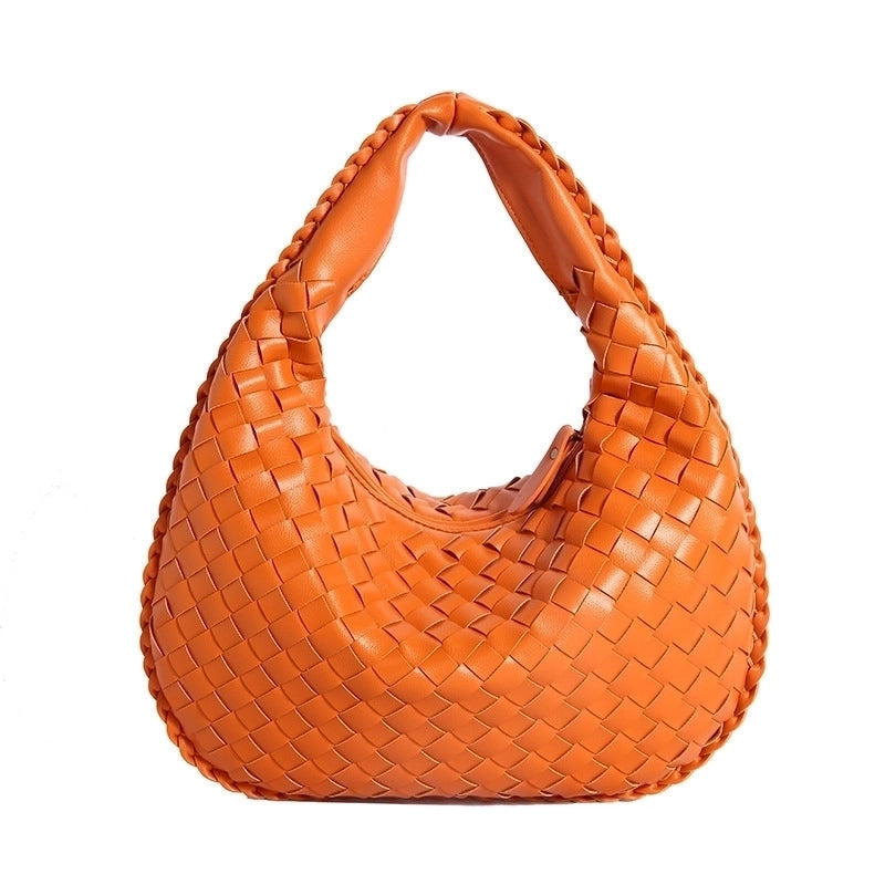 Women’s Medium Pu Leather Solid Color Streetwear Weave Dumpling Shape Zipper Handbag
