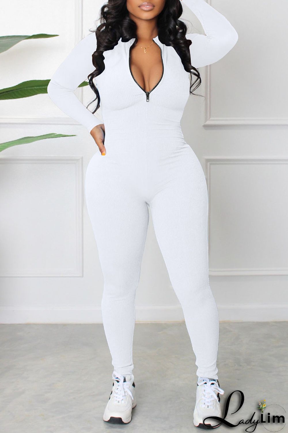 Blue Casual Sportswear Solid Patchwork Zipper Collar Regular Jumpsuits