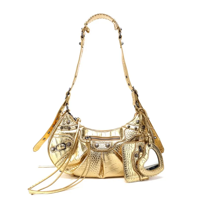 Bag New 2023 Black Gothic White Fashion Black Pink Rivets Crossbody Shoulder Bags Purse Women Underarm Bags  Motorcycle Bag