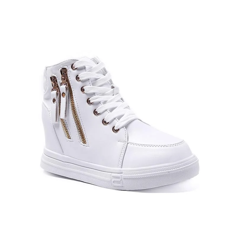 Qengg Shoes Woman High Top Spring Autumn 2022 Female Fashion Casual Shoes Zipper Hided Wedge Lady Sneakers White Shoes