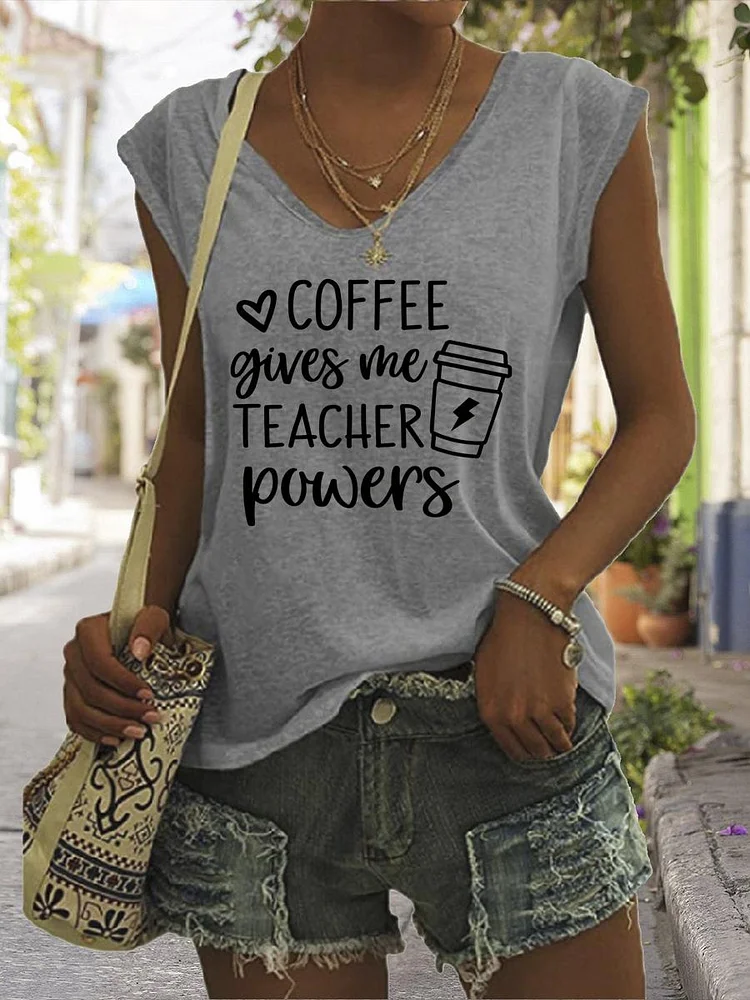 Coffee Gives Me Teacher Powers V Neck T-shirt Tees-03489