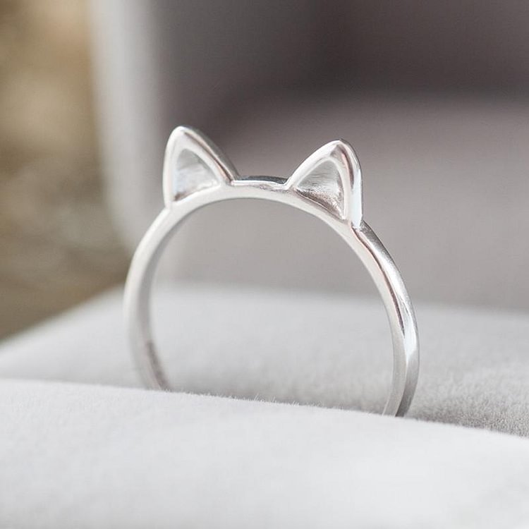 Kawaii Silver Kitty Ear Adjustable Ring SP165202