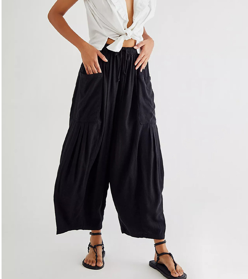 Rotimia Elastic Waist Pleated Wide Leg Pants