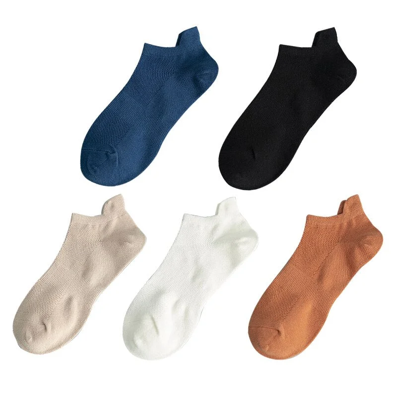 5 Pairs Women Socks Breathable Sports Socks Pack Solid Color Comfortable Cotton Novelty Mesh White Fashion Street Ankle Sock Set