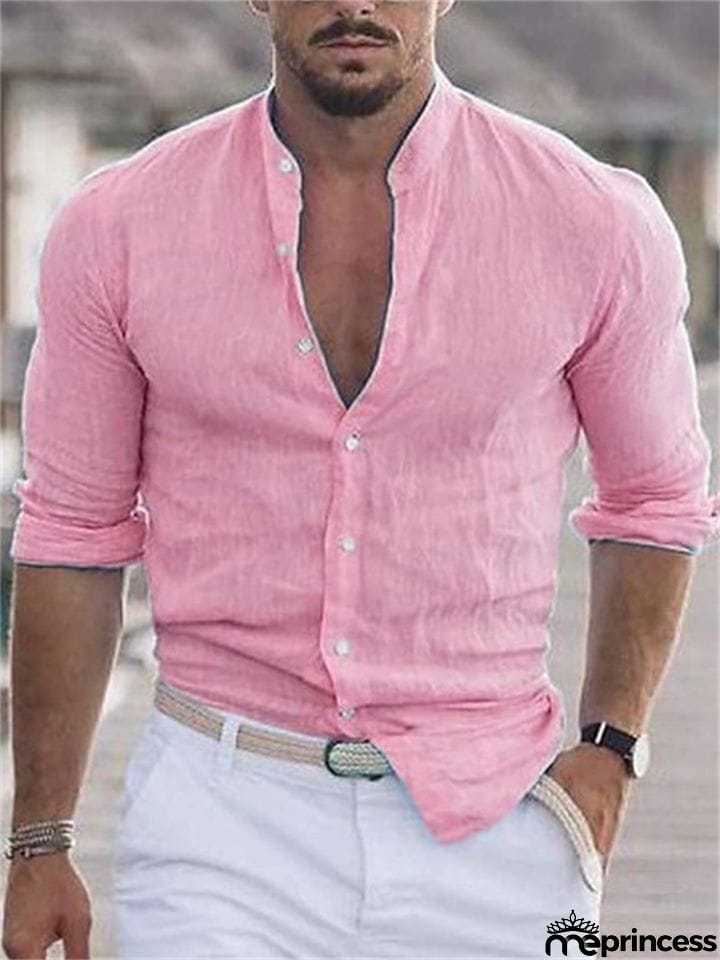 Casual Men's Stand Collar Long Sleeve Button Shirts