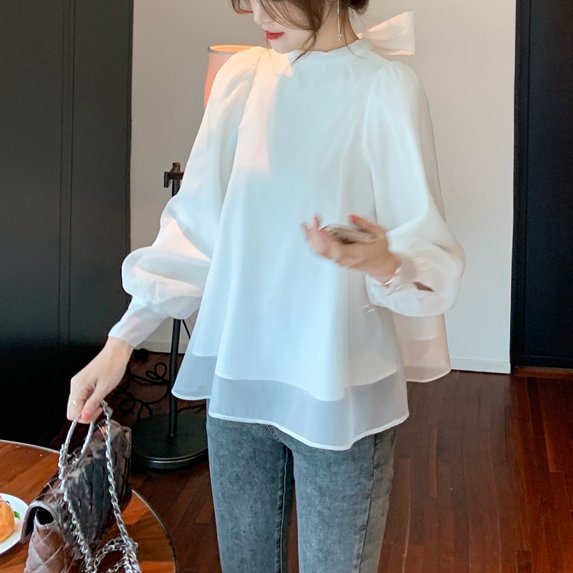 Bow Long Sleeve Casual Shirts & Tops