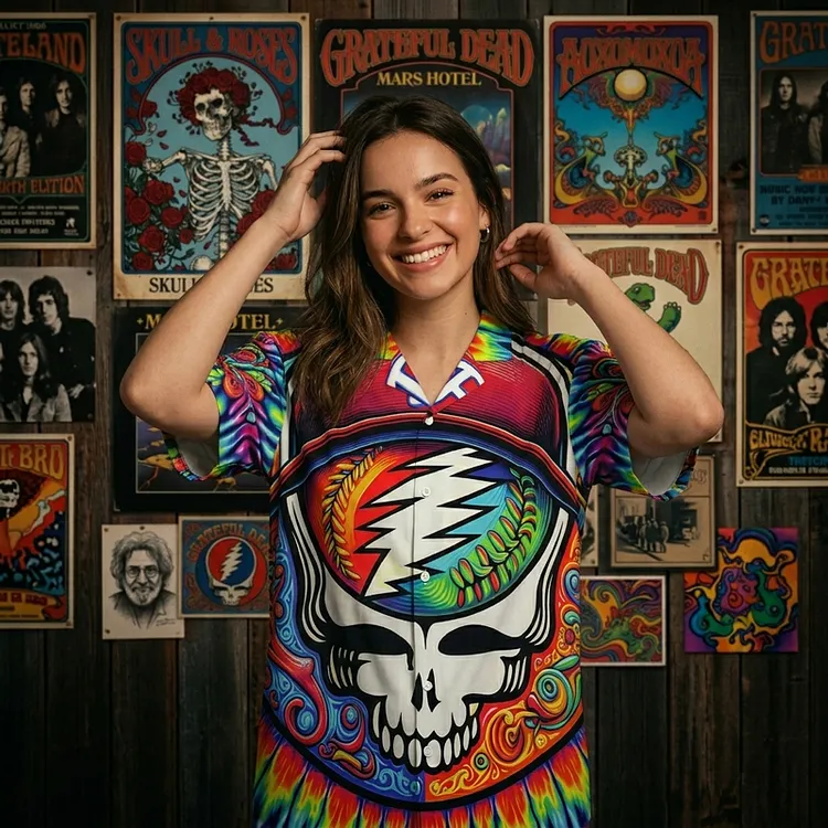 Vintage Grateful Dead Skull & Bear &Terrapin Graphic Cuban Collar Short Sleeve Shirt &ndash; Unisex Retro Cotton Top