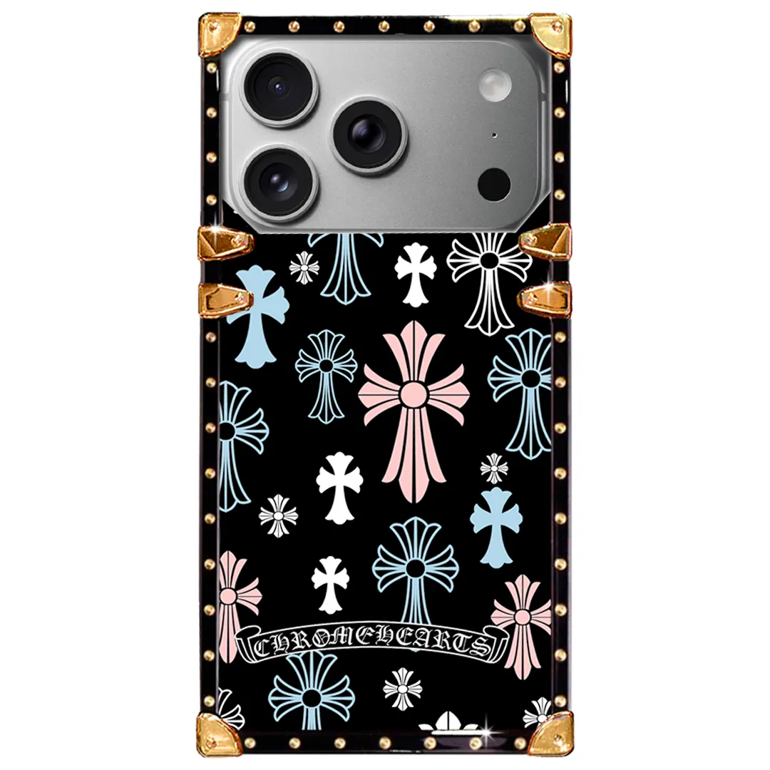 Chrome Hearts Gothic Trunk Case | Luxury Gold-Studded Designer Phone Cover for Your Daily OOTD