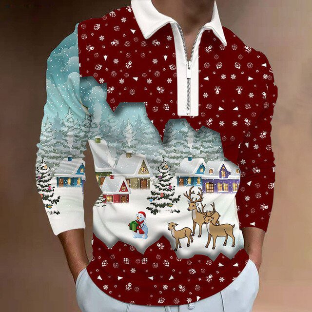 Men's Christmas Polo Shirt Long Sleeve Party