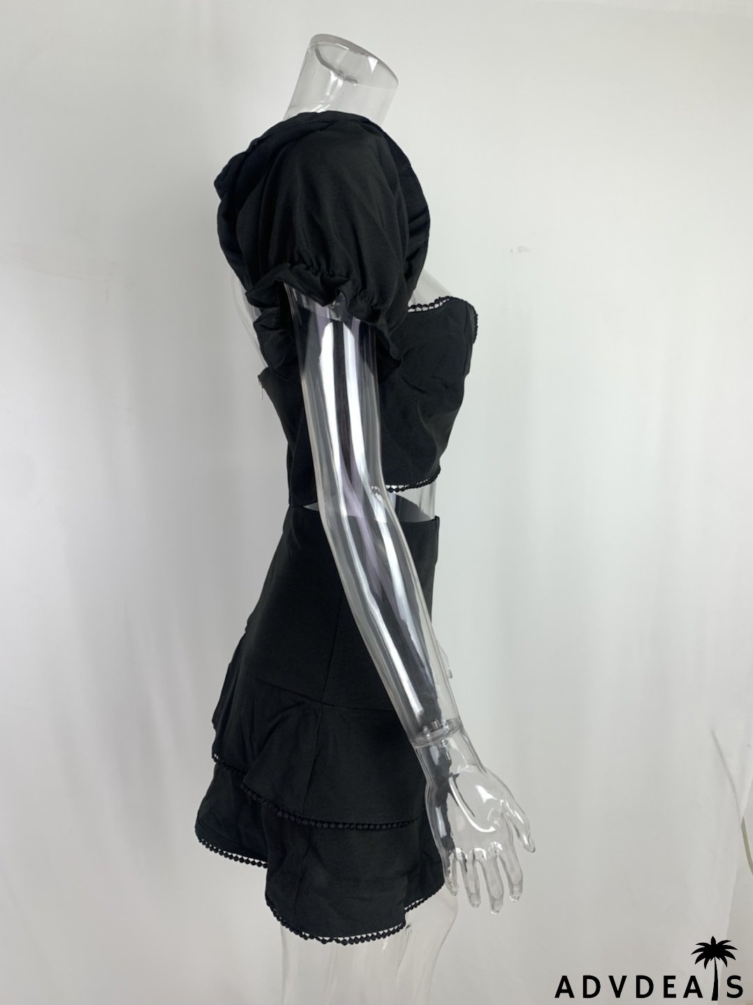 Women Sexy Printed Puff Sleeve Top and Skirt Casual Two-piece Set