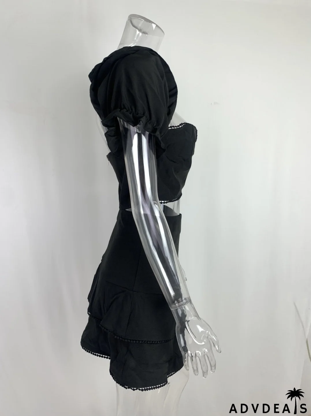 Women Sexy Printed Puff Sleeve Top and Skirt Casual Two-piece Set