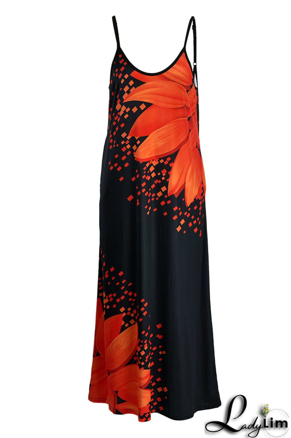 Yellow Fashion Sexy Print Backless Spaghetti Strap Long Dress