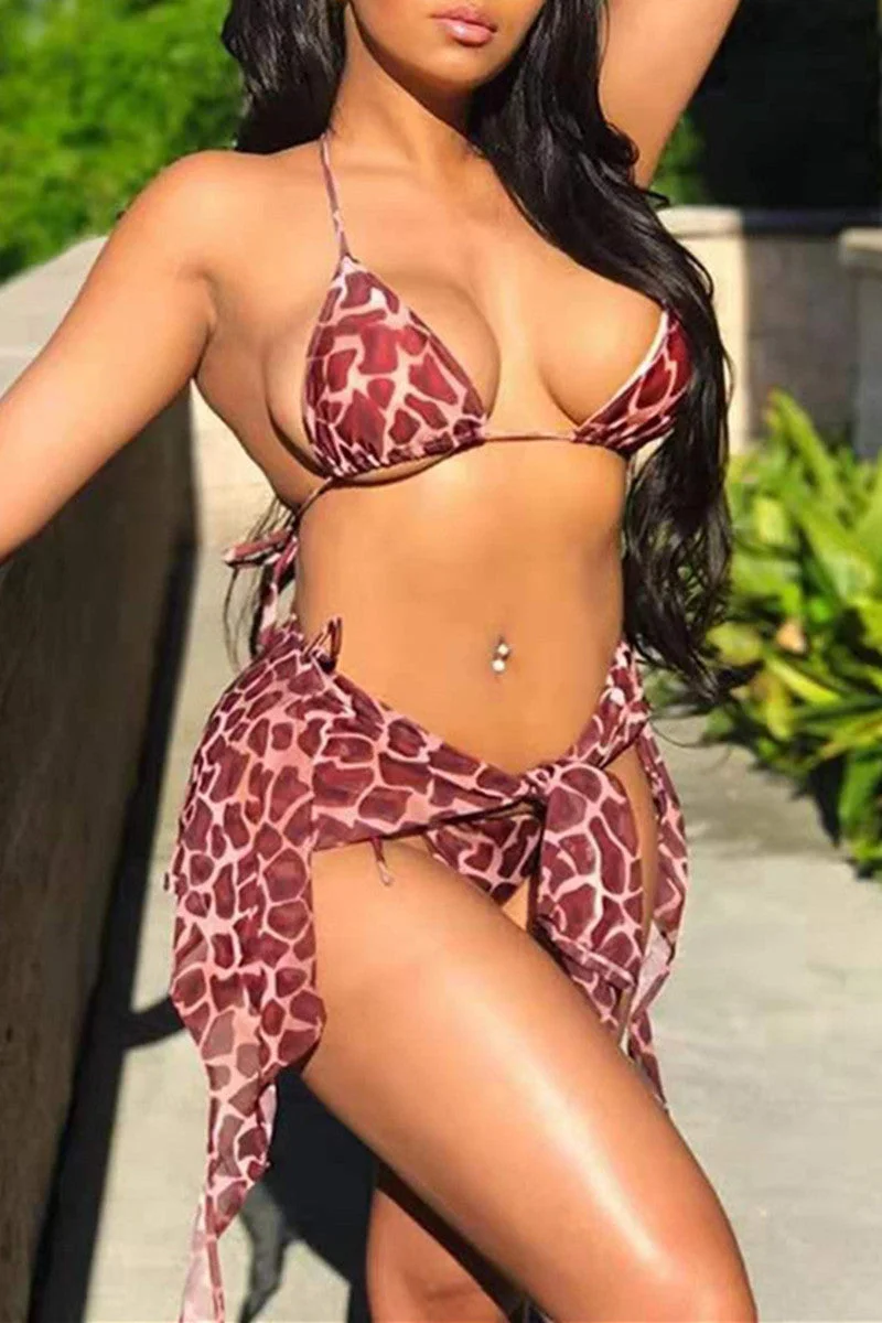 Fashion Sexy Print Bandage Swimwears Three-piece Set