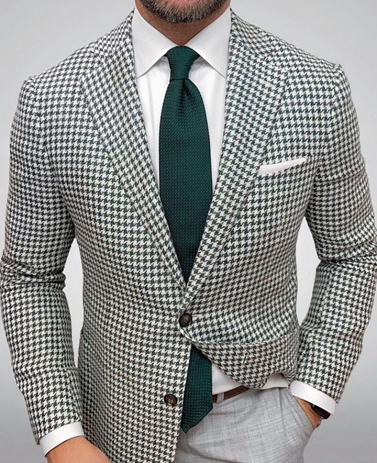Business Houndstooth Single Breasted Notch Lapel Pockets Blazer