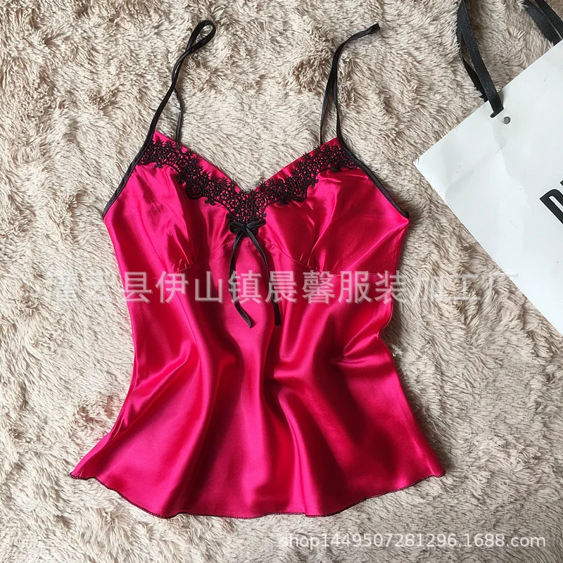 Brownm Women's Sexy Pajamas Simulation Silk Pajamas Large-Size Water-Soluble Embroidered Home Underwear Pyjamas Two-Set