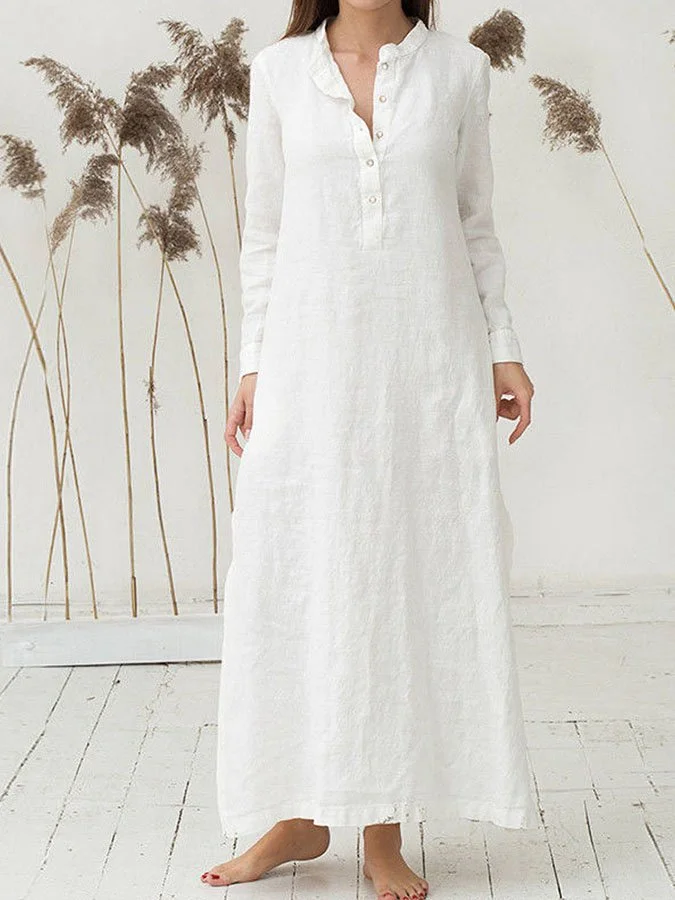 Casual Solid Color Loose Cotton Linen Dress
