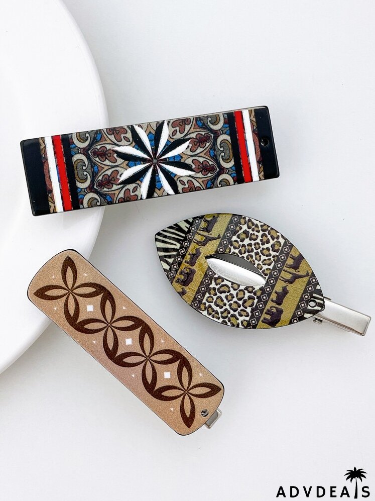 3pcs Geometric Print Hair Clip