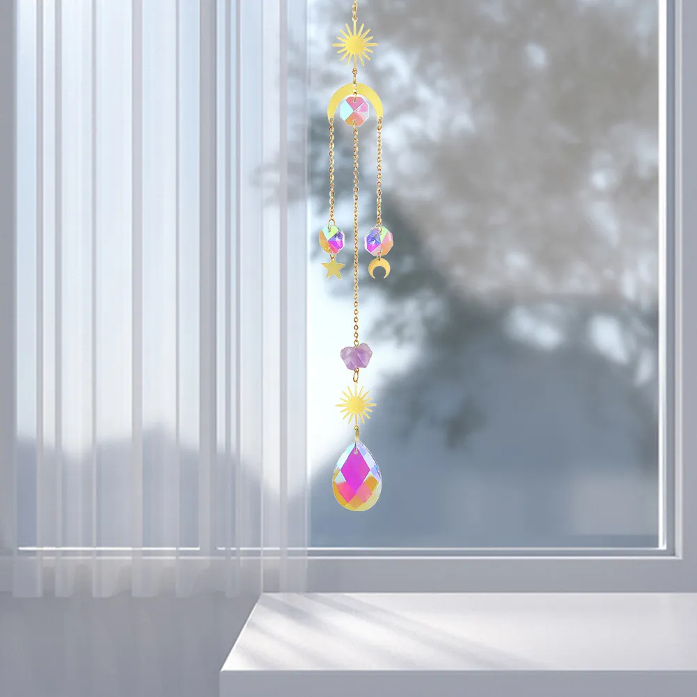 Crystal Wind Chime Star Moon Prism Hanging Pendant Home Garden Decor (A)