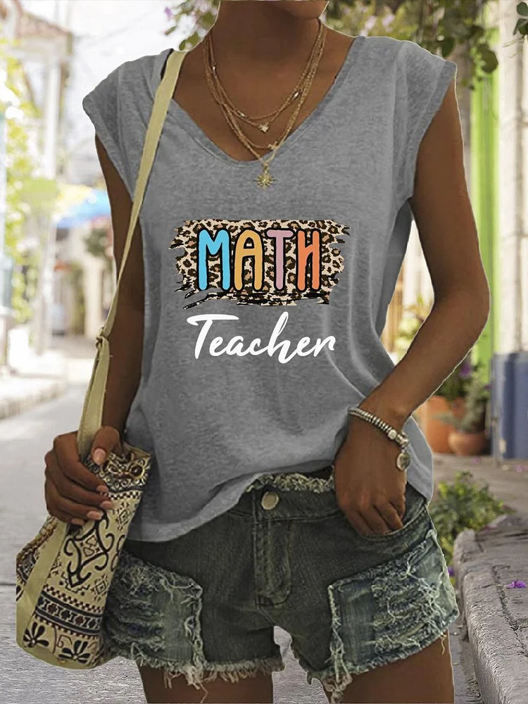 Funny Math Teacher Leopard V Neck T-shirt Tees-07250-Annaletters