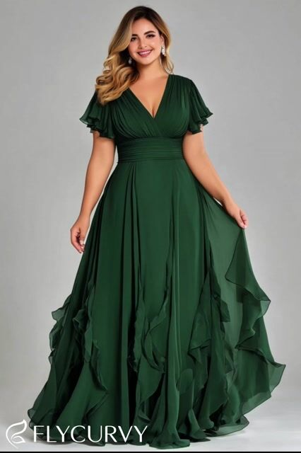 slim fit dress slacks Plus Size A Line Flowy Dresses Long Sleeve V Neck丨Moon Wood main image 0