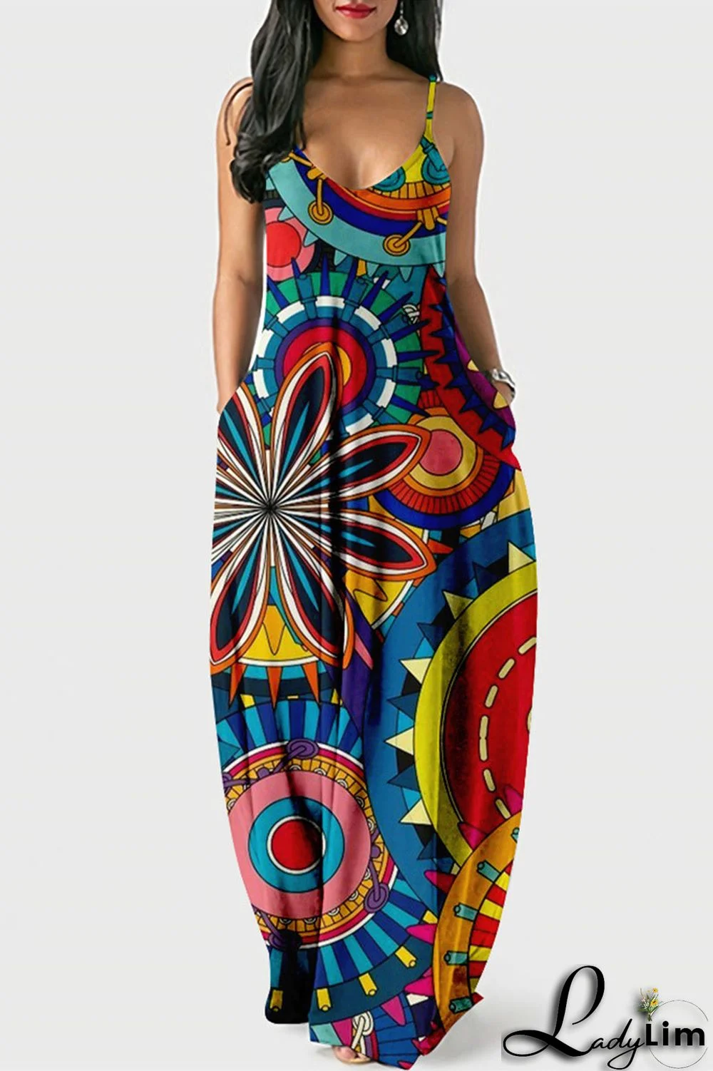 Colour Casual Street Print U Neck Lantern Skirt Dresses