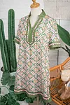 Women's Vintage Boho Geometric Flower Print Short Sleeve Loose Mini Dress
