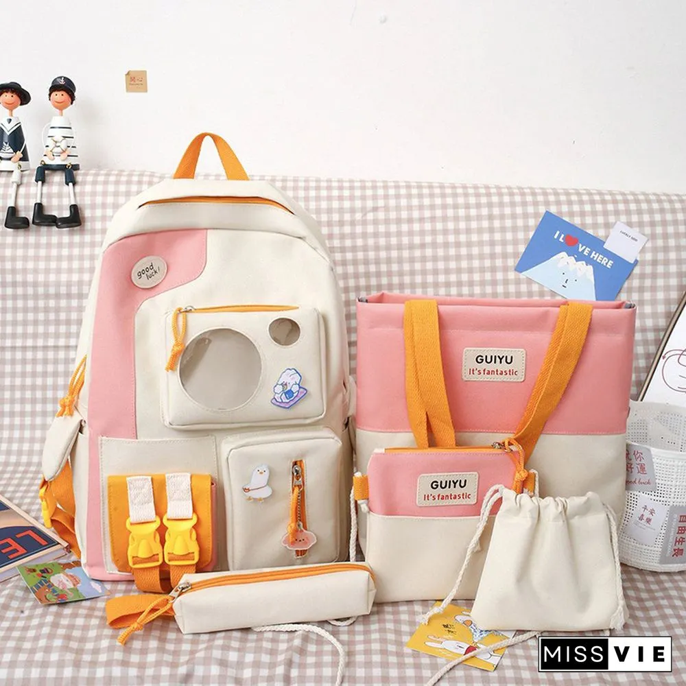 Colorblock Five-Piece College Style Backpack