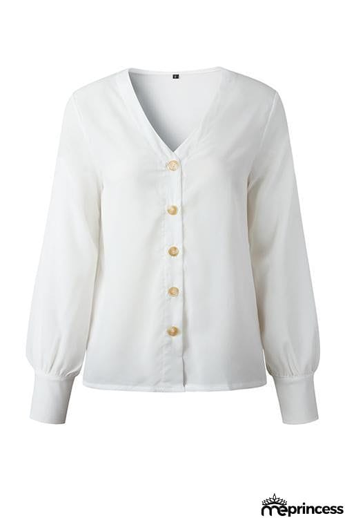 Button Puff Sleeve Shirt