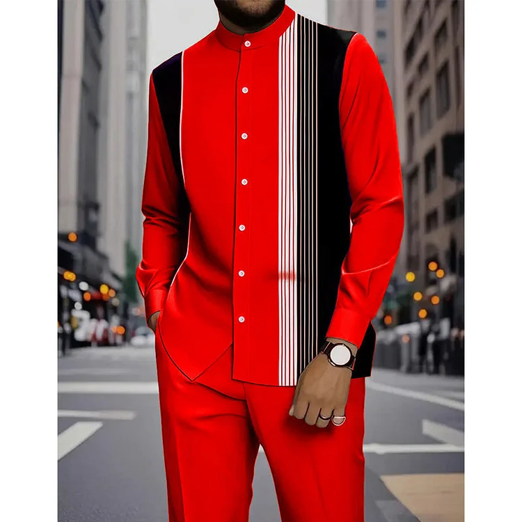 🔥 Letzter Tag: 50 % Rabatt🔥 Zeitlich begrenztes Angebot-Gestreiftes Herrenhemd und gestreifte Hose, 2-teiliges Set