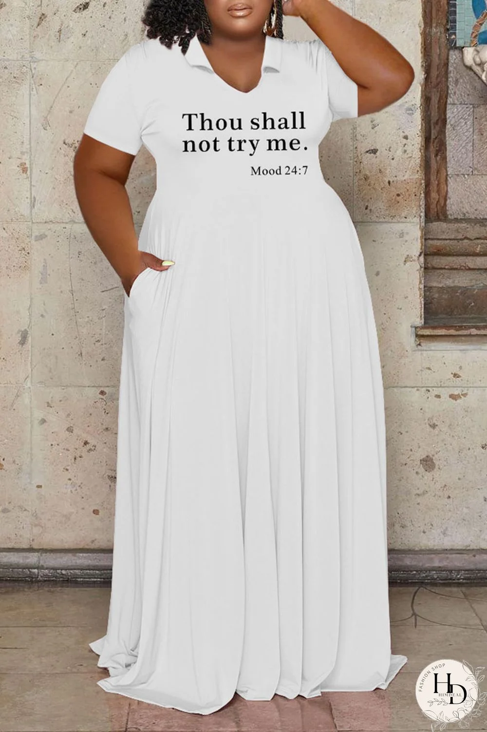 White Casual Letter Print Patchwork V Neck Straight Plus Size Dresses