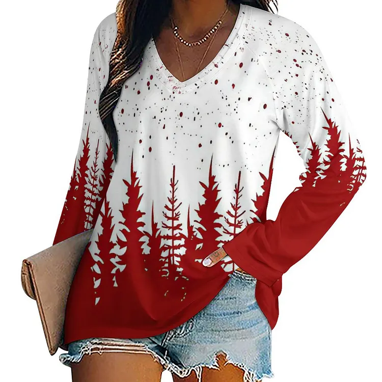 Personalized Design Women's  Long Sleeve Loose Tee Christmas