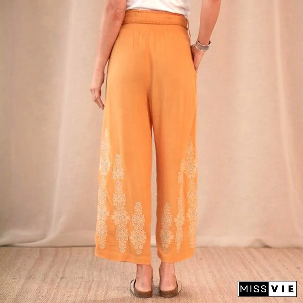 Orange Elastic Straight Casual Pants