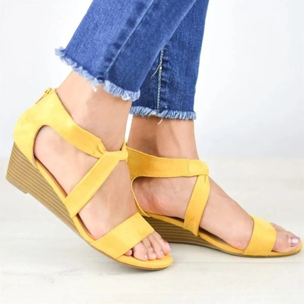 Women's Casual Versatile Back Zipper Wedge Heel Sandals