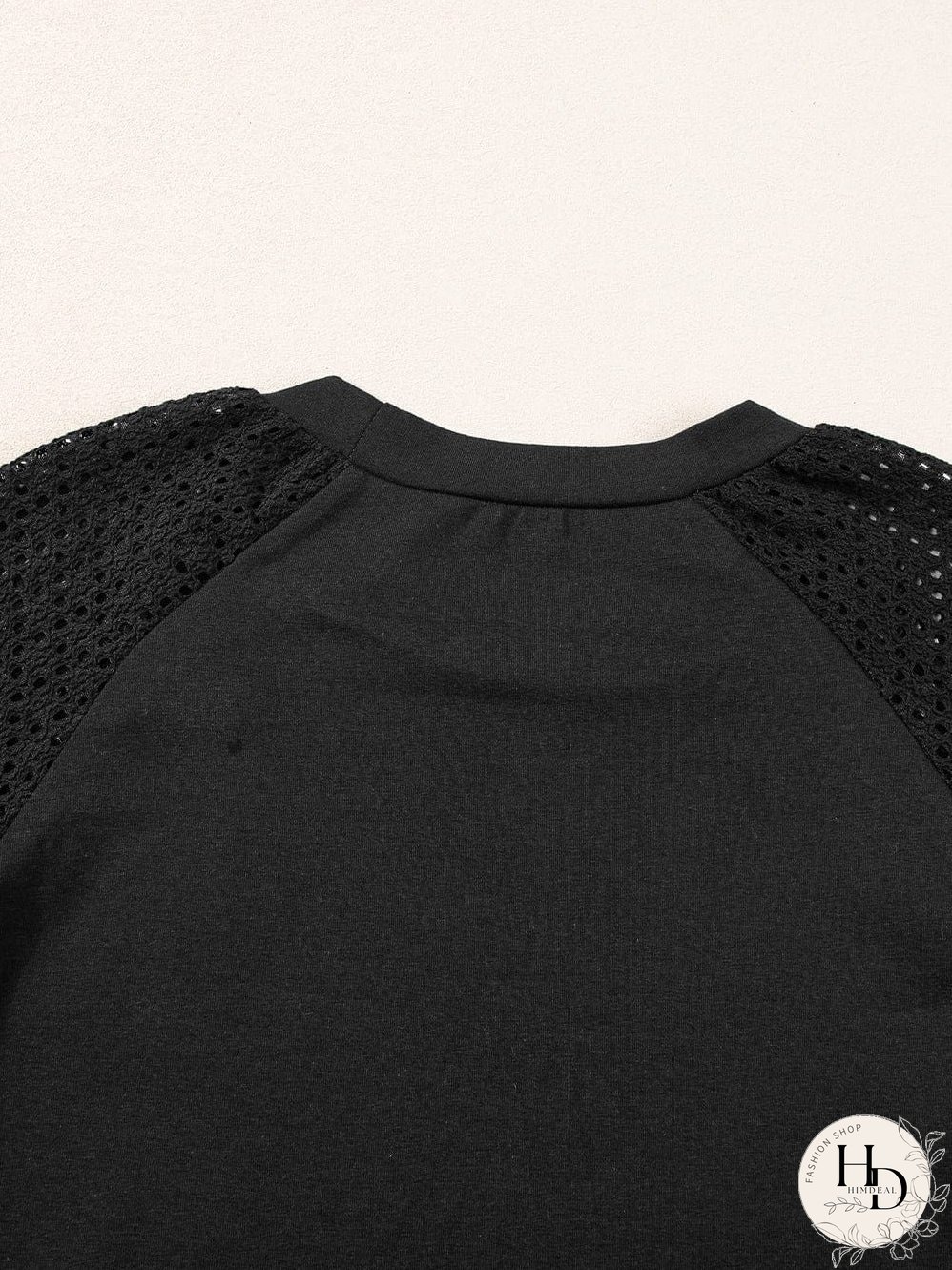 Elegant Black Lace Detail Pointelle Half Sleeve Tee