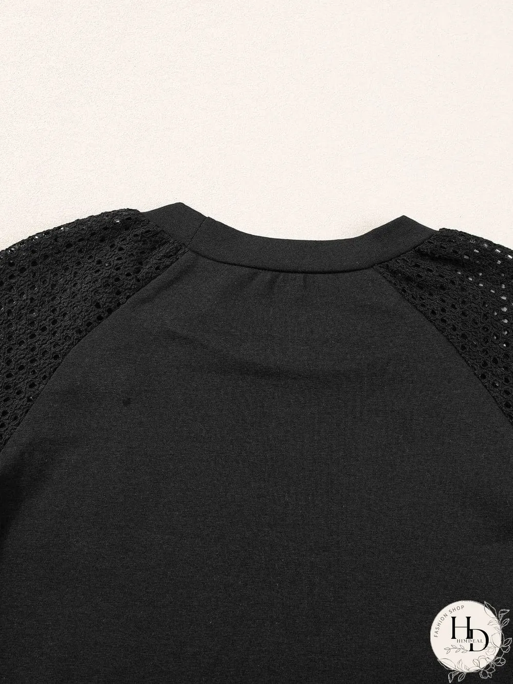 Elegant Black Lace Detail Pointelle Half Sleeve Tee