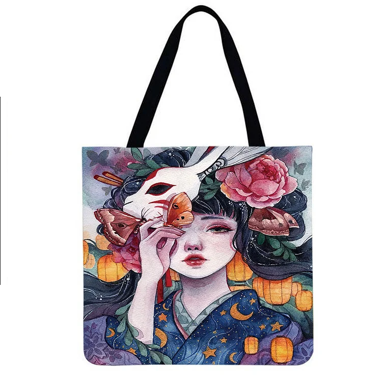Linen Eco-friendly Tote Bag - Abstract girl