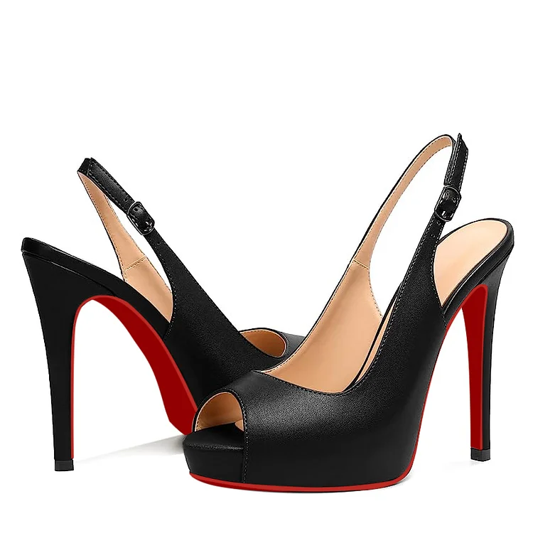 120mm Strap Slingback Sandals Peep Toe Platform Stilettos Red Bottom Matte Heels VOCOSI VOCOSI