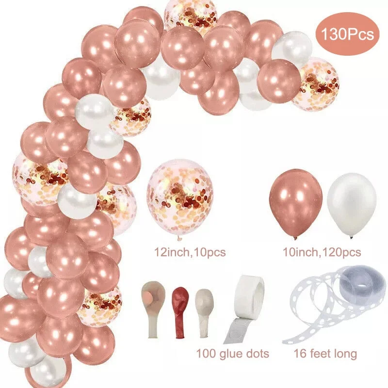 130Pcs Rose Gold Balloon Arch Garland Kit Latex Confetti Balloons for Wedding Bridal Birthday Party Decorations Baby Shower Girl