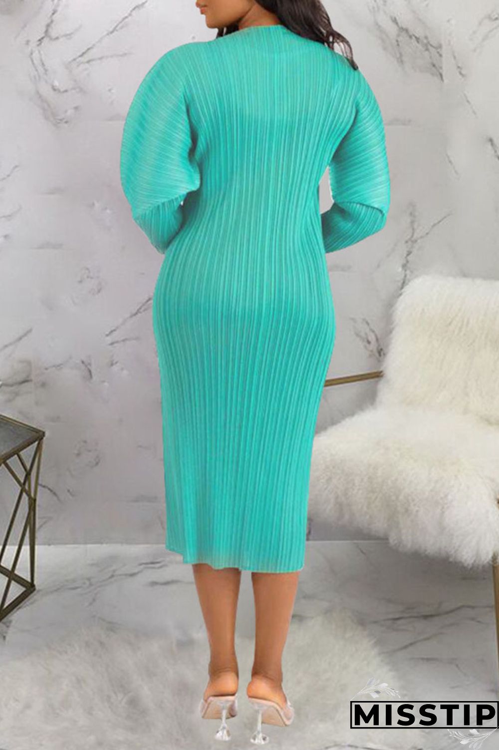 Black Casual Solid Patchwork Fold O Neck Straight Dresses