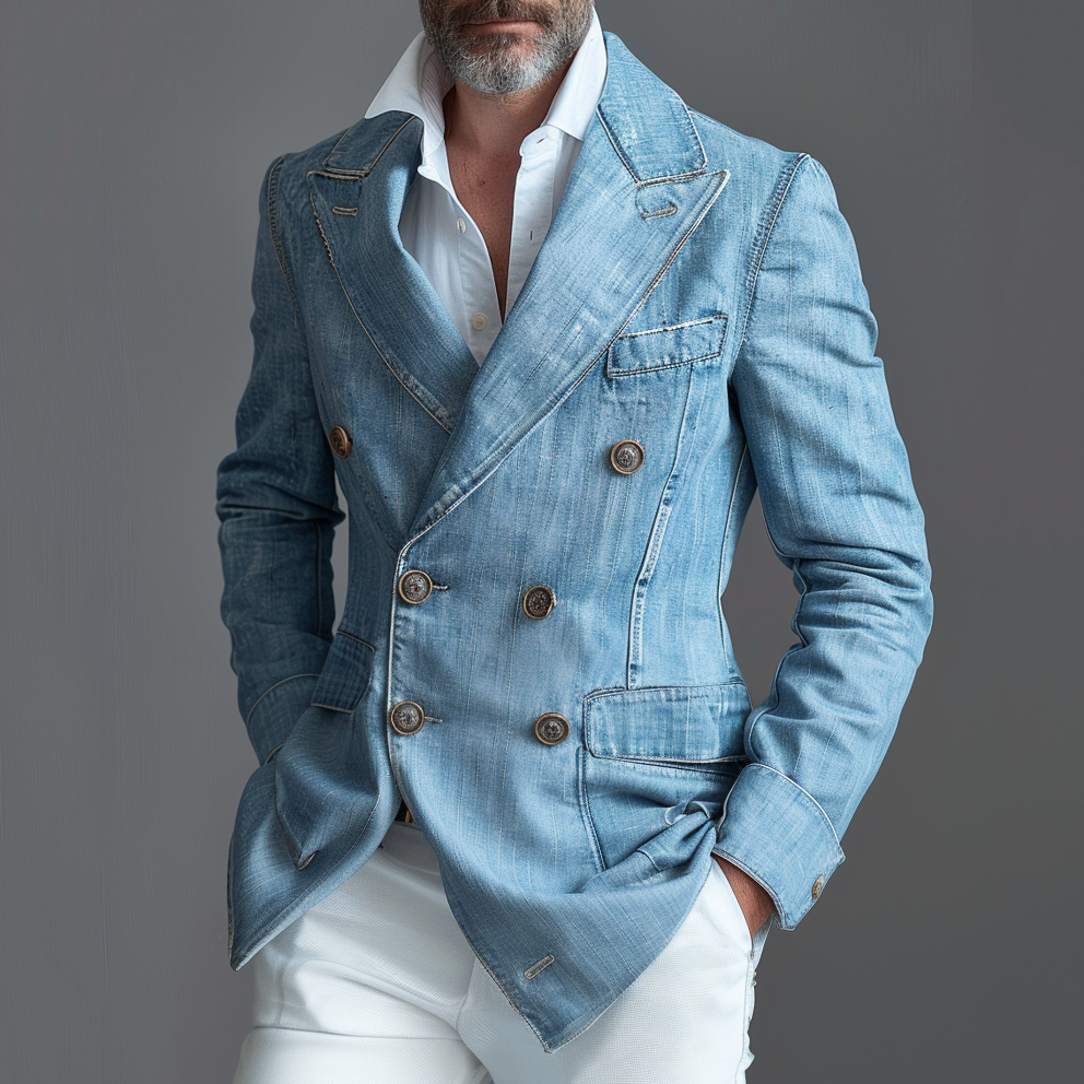 Men's Daily Denim Peak Lapel Long Sleeve Blazer