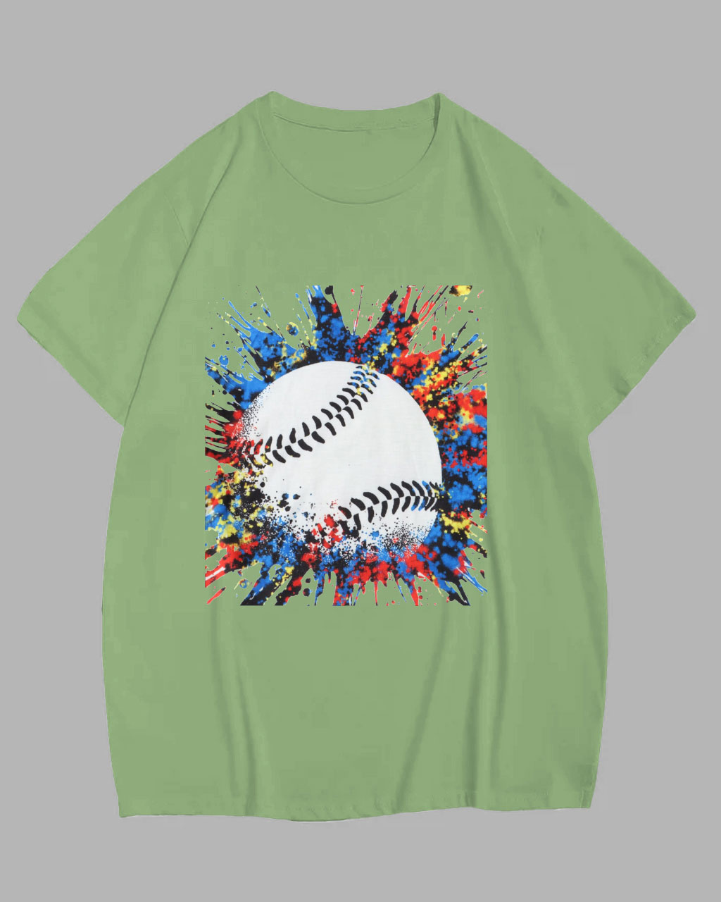 Big Guy's Color-Splash Baseball Print Short Sleeve T-Shirt