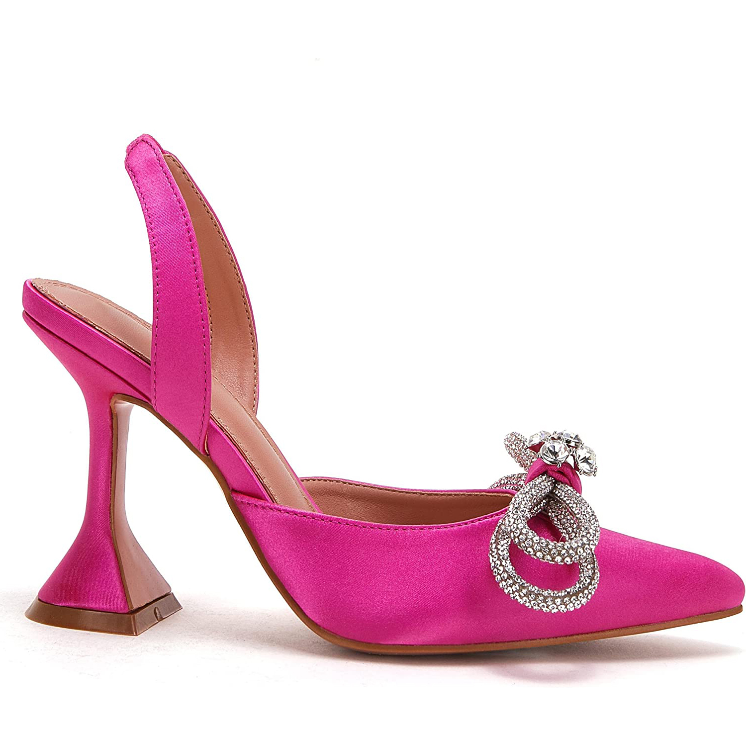 95mm Begum Crystal Bowknot Party Wedding Heels Slingback Women's Pumps-MERUMOTE