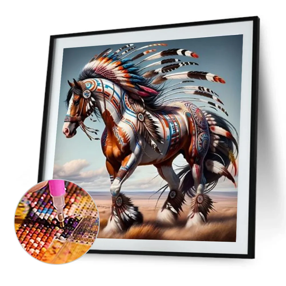 Diamond Painting - Full Round Drill - Indian Horse(Canvas|40*40cm)