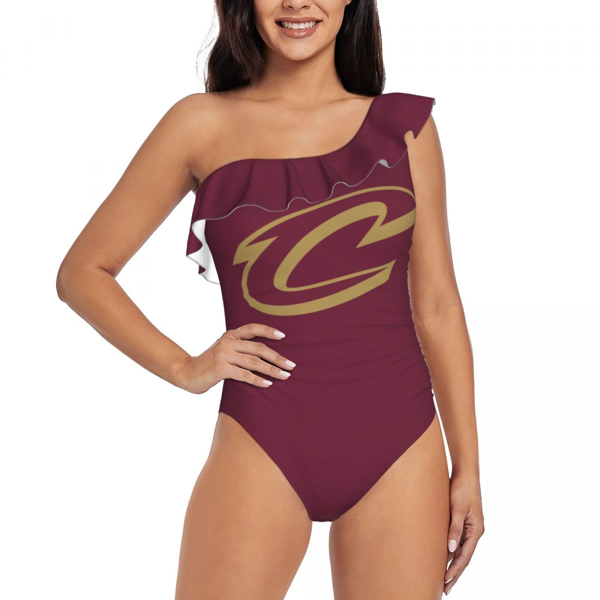 Cleveland Cavaliers Logo Tummy Control One Shoulder Swimsuits