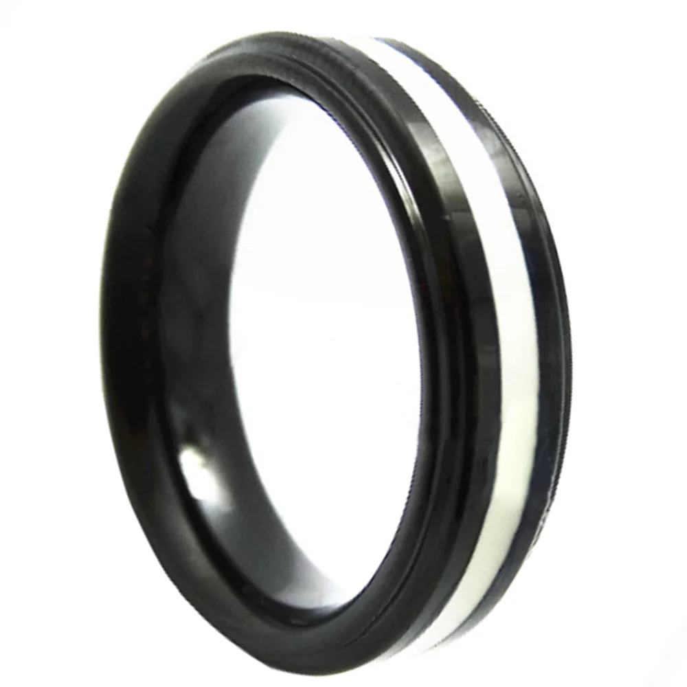 6MM 8MM Black Tungsten Carbide Rings White Rubber Line Step Edge Polished Finish For Men